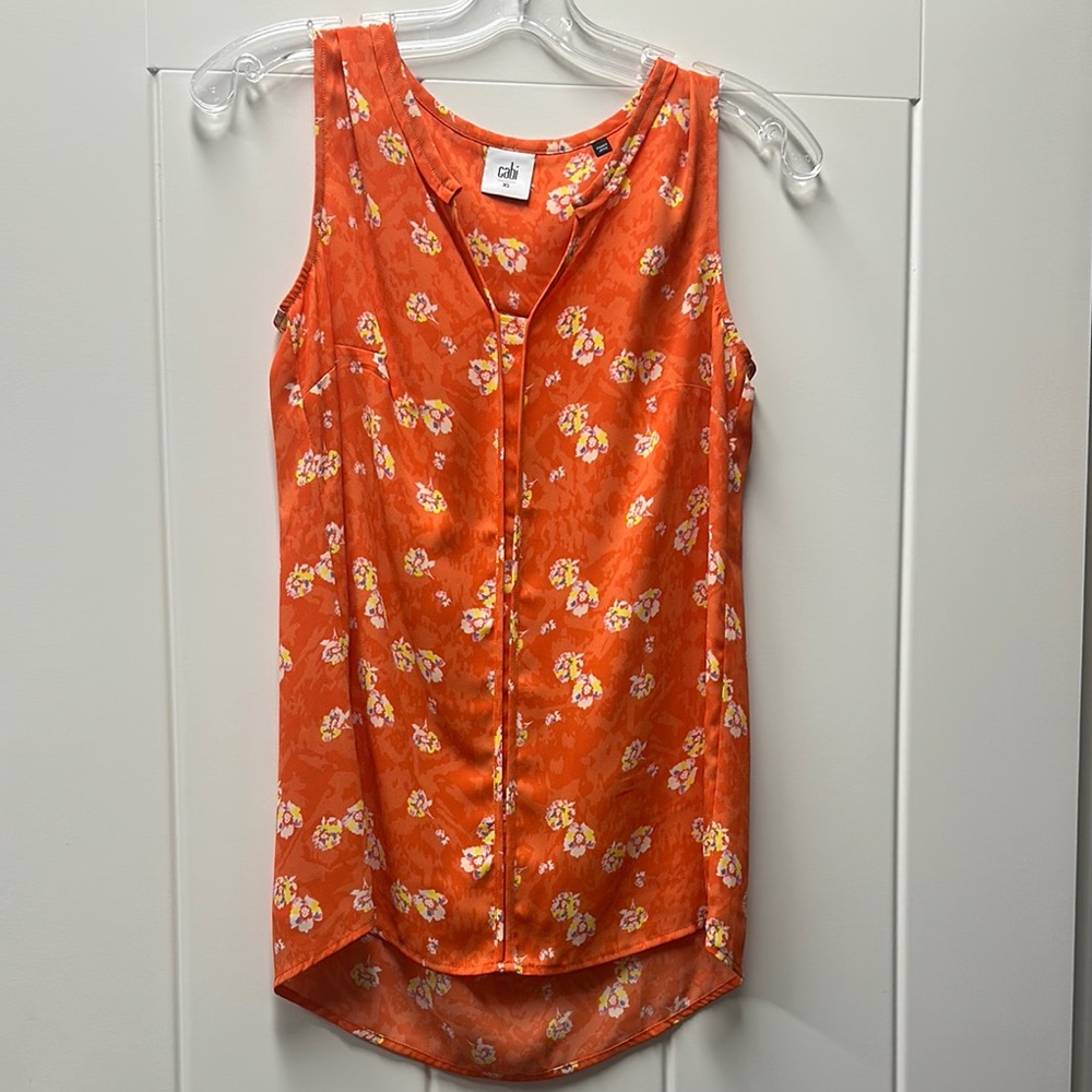 Chic Orange Floral Sleeveless Top
